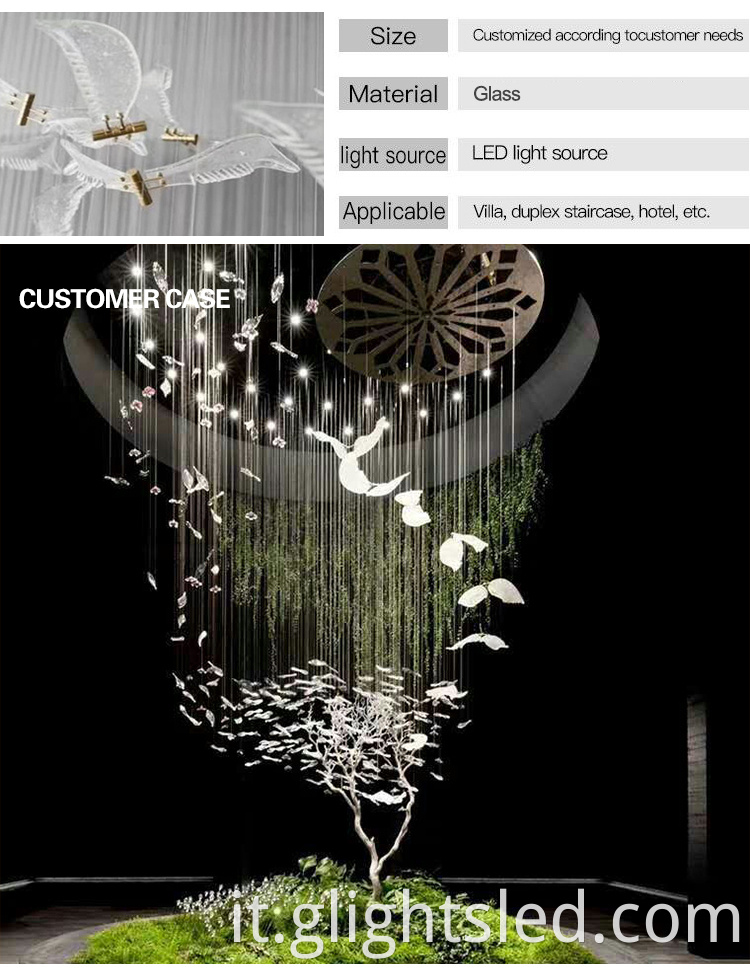 Personalizzazione di fabbrica Glass in acciaio inossidabile in acciaio uccelli Luxury Cittle Light